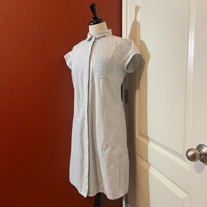 Bridge‎ & Burn Women’s Loren White & Blue Micro Striped Button Front Shirt Dress